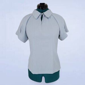 Ashlee Pastel Short Sleeve Blue‎ Blouse with White Lace Back - Size Medium